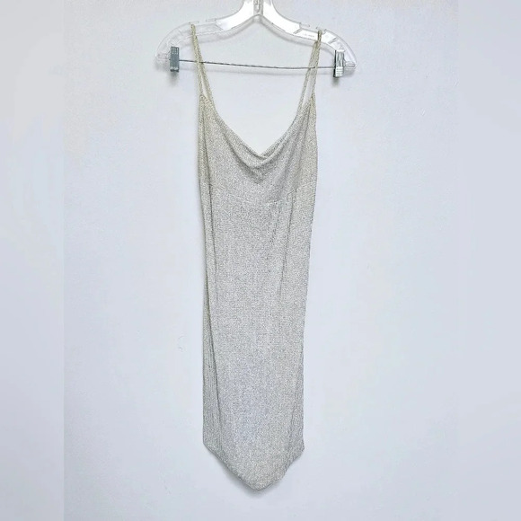 Wet Seal y2k Ivory Glitter Retro Stretchy Cowl Preppy knee length dress Sz M - Picture 3 of 11
